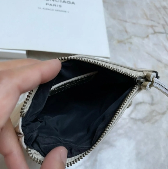 Balenciaga Paris Gold Leather Trim Card Coin Zip Holder Wallet - Picture 6 of 9